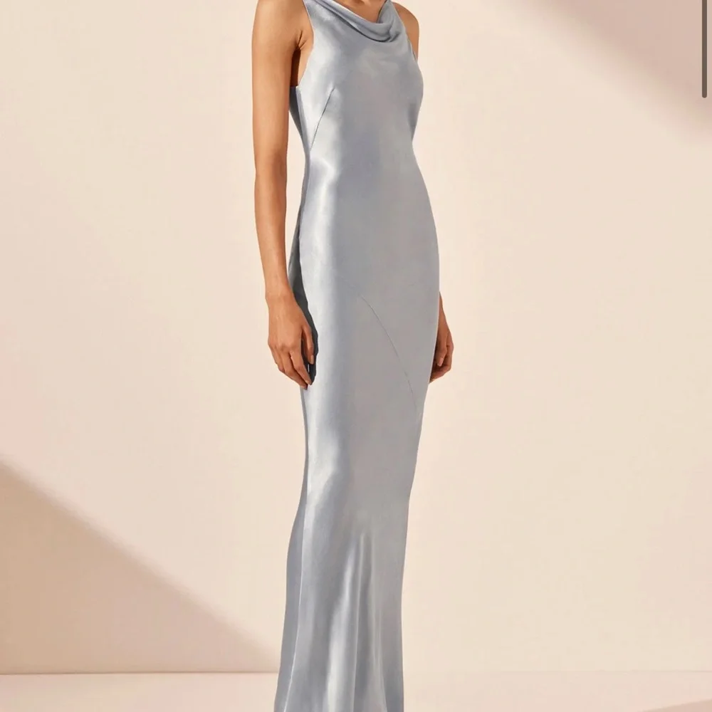 Shona Joy Silver Maxi Dress: La Lune High Neck Cowl Maxi Dress - Powder Blue - Picture 2 of 8